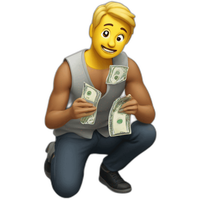 Man on his knees with money in hands emoji