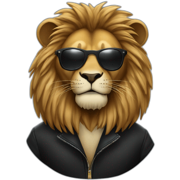 Lion with sunglasses wearing black coat emoji