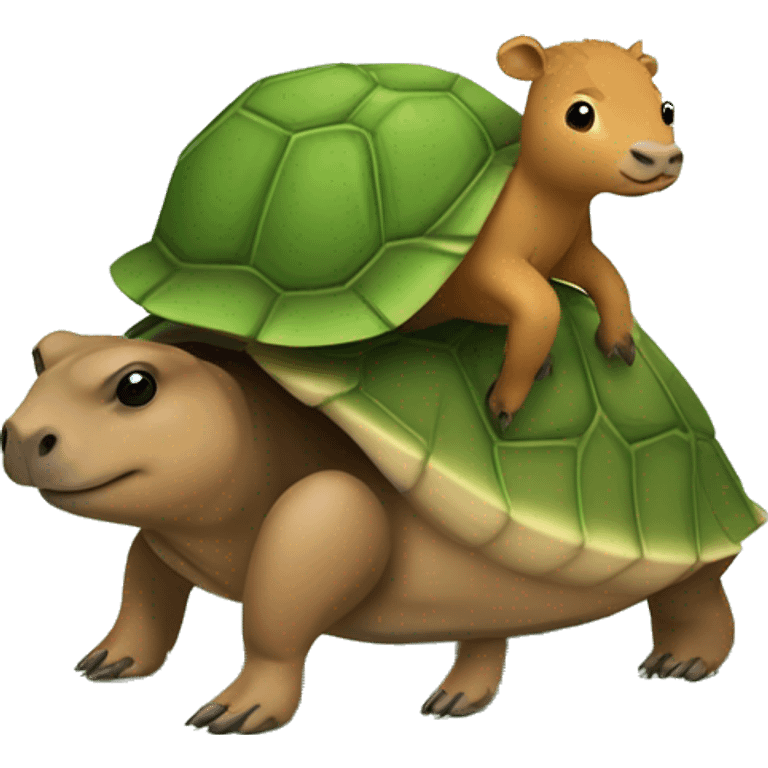 small green turtle riding capybara's back emoji