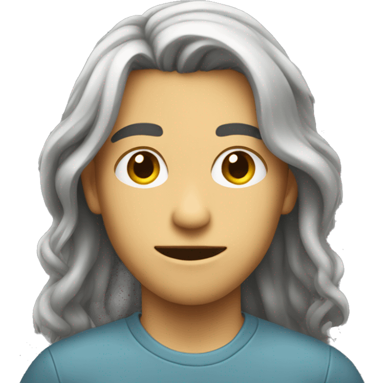 Developer teenager with long hair and  emoji