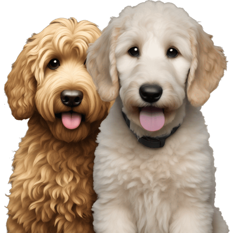 Goldendoodle sitting next to a black Goldendoodle puppy emoji