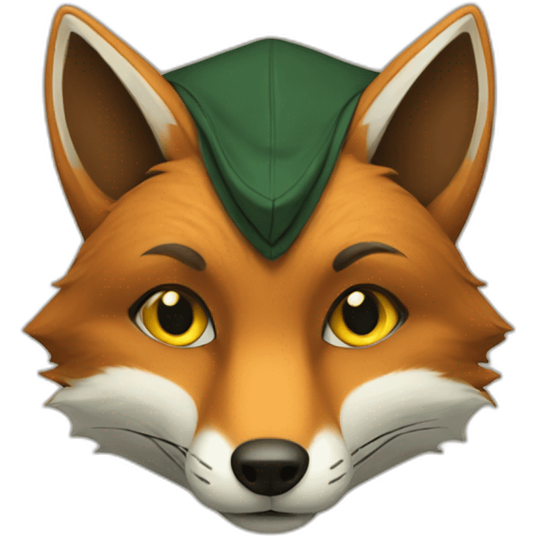 brown fox with yellow eyes and a dark green hood emoji