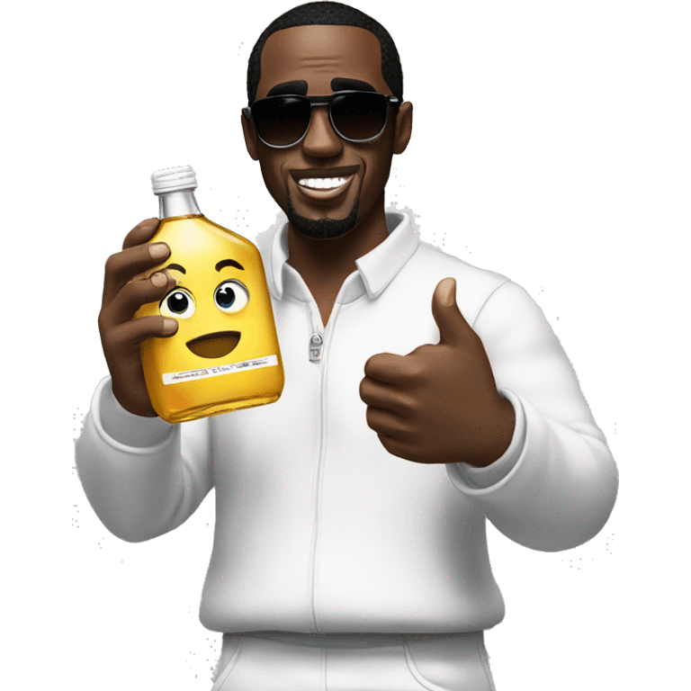 p.diddy holding 2 bottles of clear oil emoji