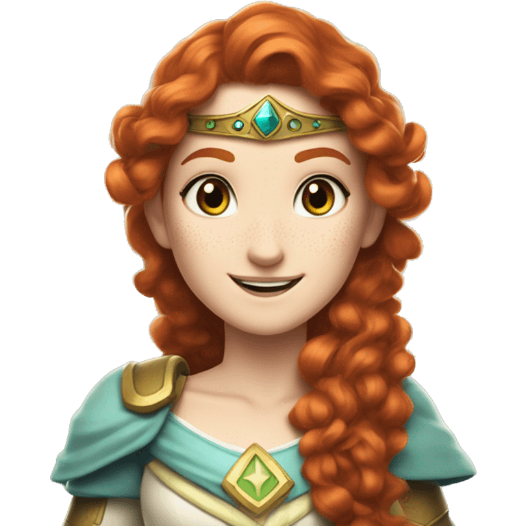 a white girl with long red curly hair and freckles, cosplaying Princess Zelda posing and smiling emoji