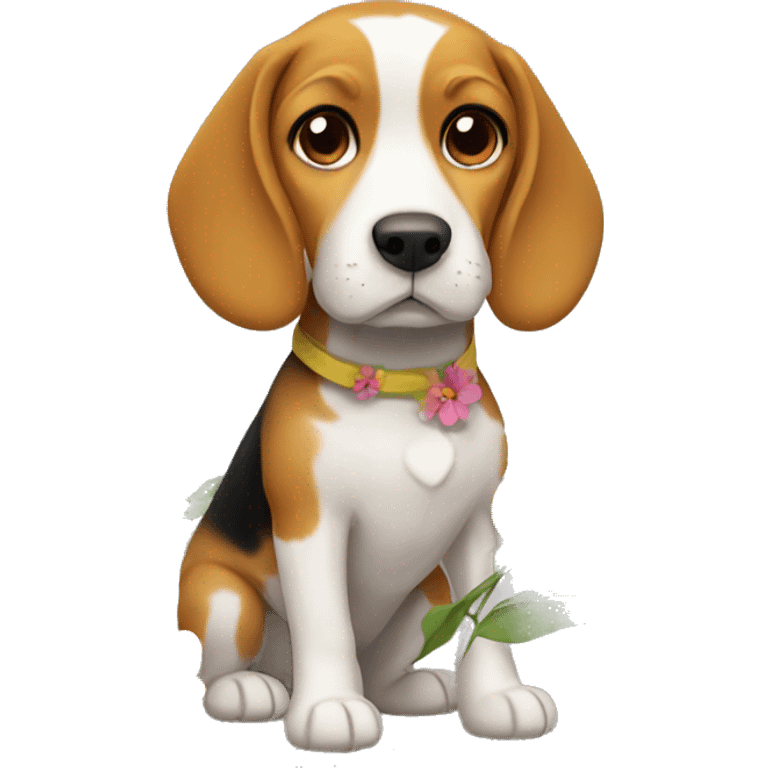 Beagle with flower wearing yellow coat  emoji