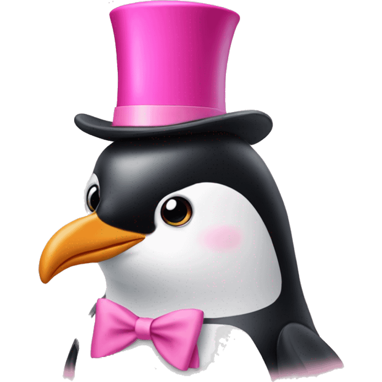 Penguin with pink top hat and pink neck bow emoji