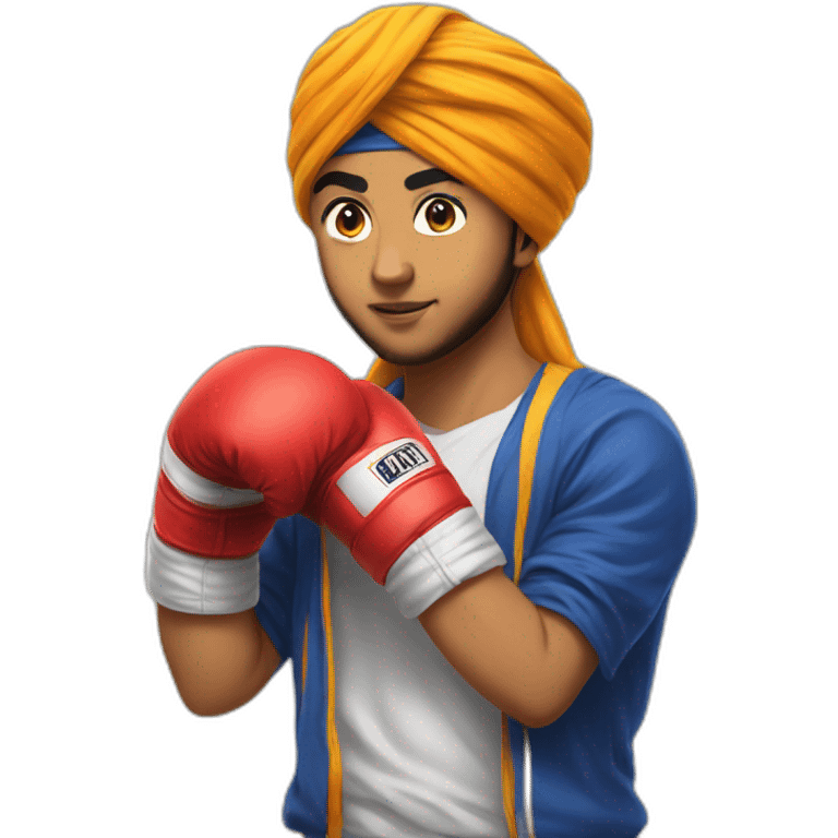 A 14 year old sikh wearing a patka boxing emoji