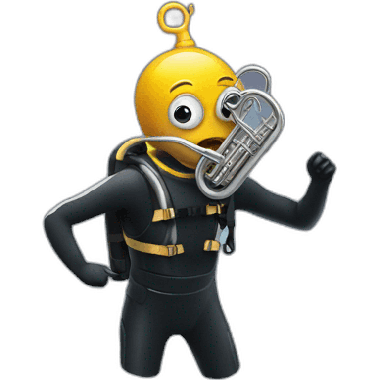 confused diver with a diving suit receiving a tuba emoji