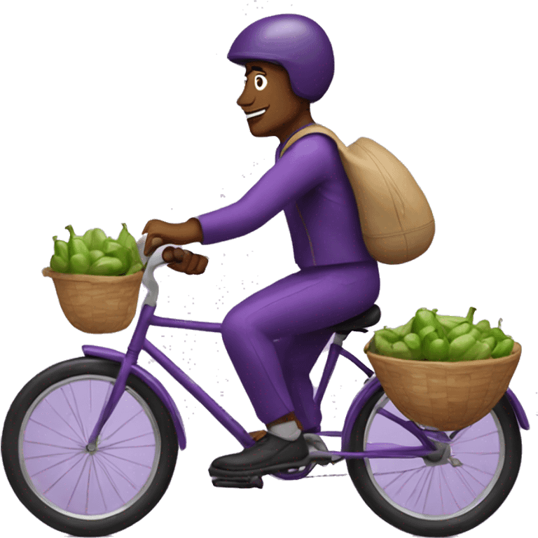 Man riding bicycle made of eggplants emoji