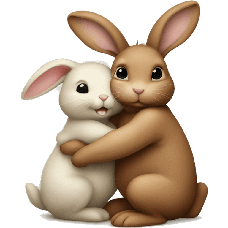 Brown bunny hugging beige bunny emoji