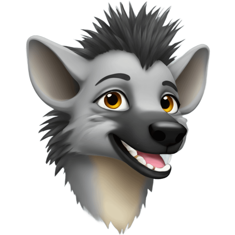 Gray hyena with hawk hair style grinning  emoji