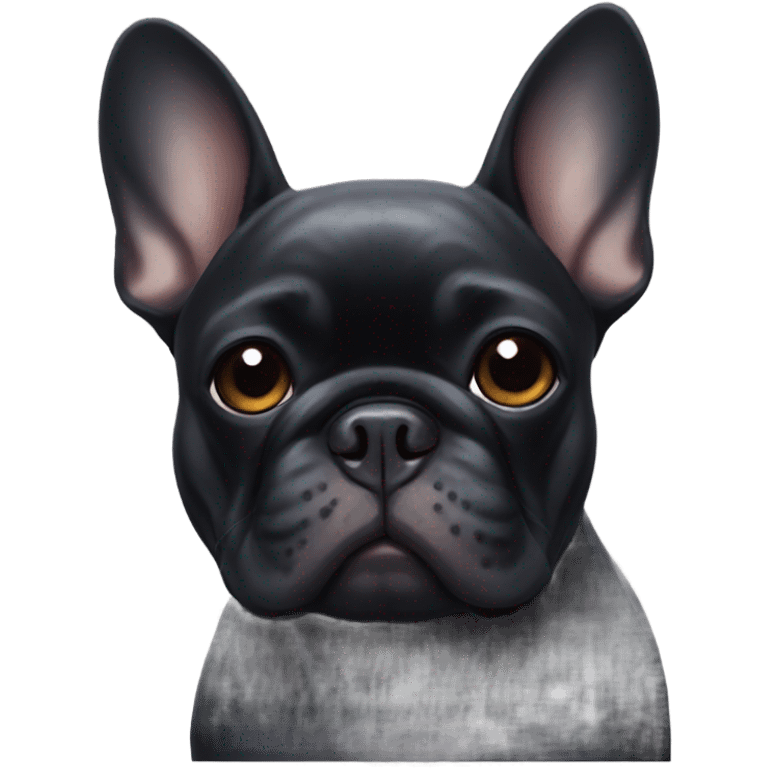 Black French bulldog with black bat wings emoji