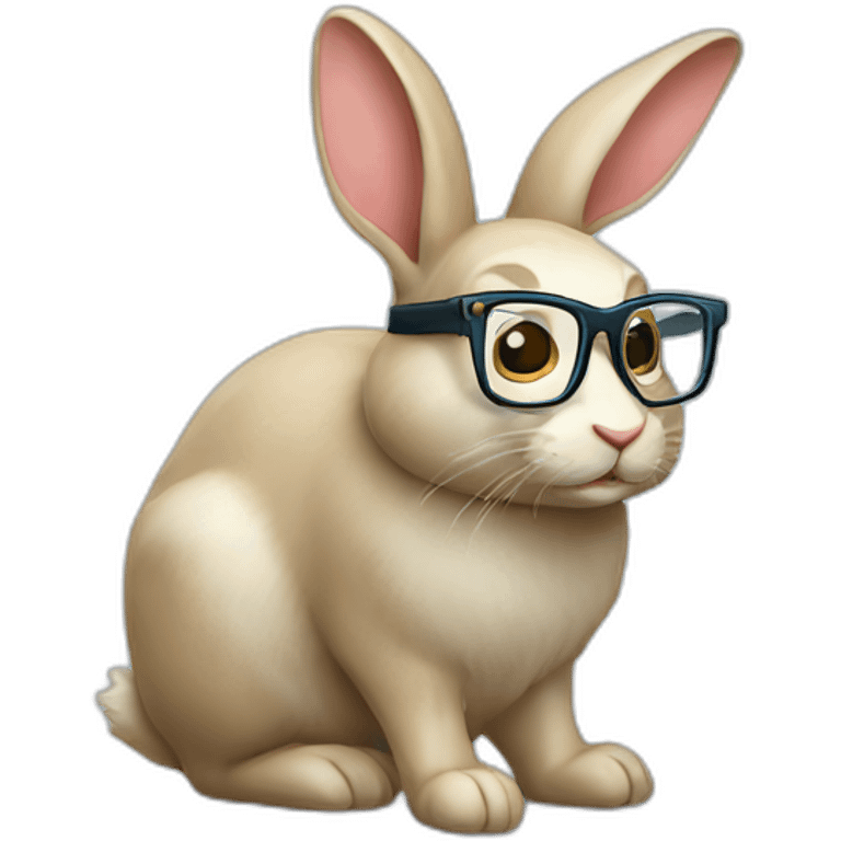 a rabbit with glasses and a T-shirt with the inscription Тишотка emoji