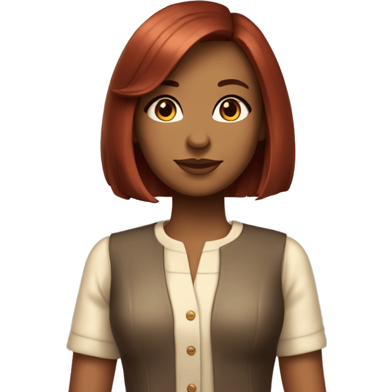 Dark red haired Girl with Bob haircut and Brown eyes sunkissed Skin with old Money Classic Outfit emoji