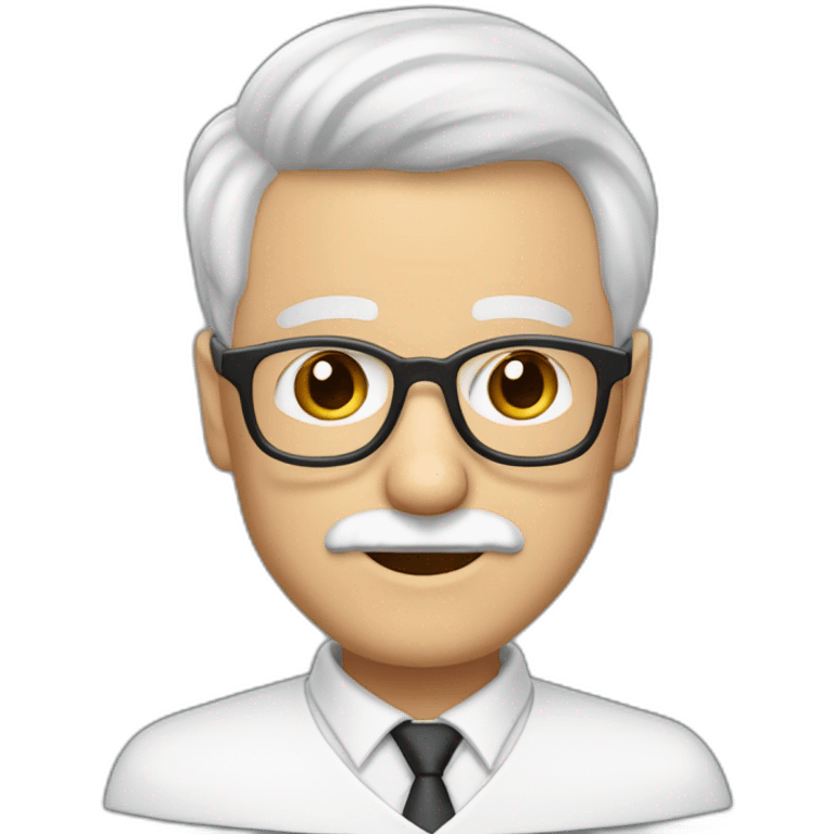 Profesor sin gafas con bata blanca, de 60 años, de barba corta y blanca y pelo blanco emoji