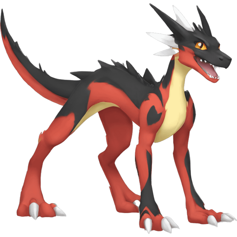 Anthro Cute cool black red white yellow nargacuga-Charizard sergal animal hybrid Fakemon full body emoji