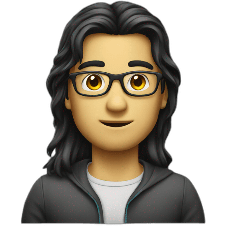 nerd emoji with black long hair only face emoji