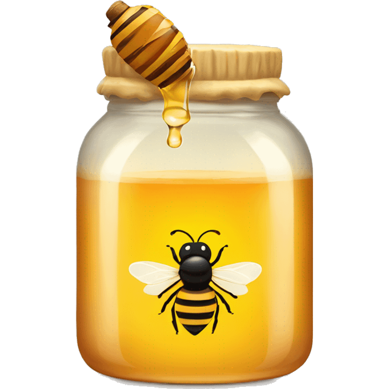 A jar of honey with a plain bottle and a honey bee emoji