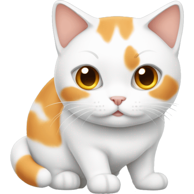 white and orange cat, fat and adorable. Full body emoji