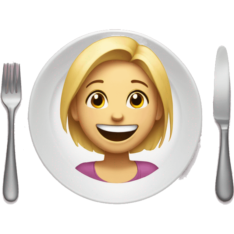 Girl laughing with empty plate emoji