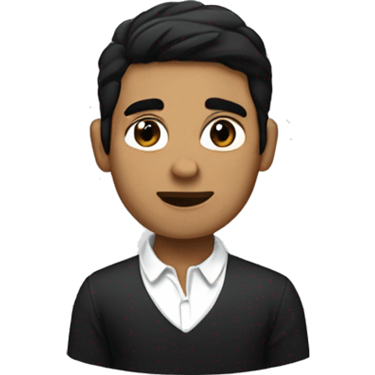 guy with black hair and black eyes and black shirt with white collar emoji