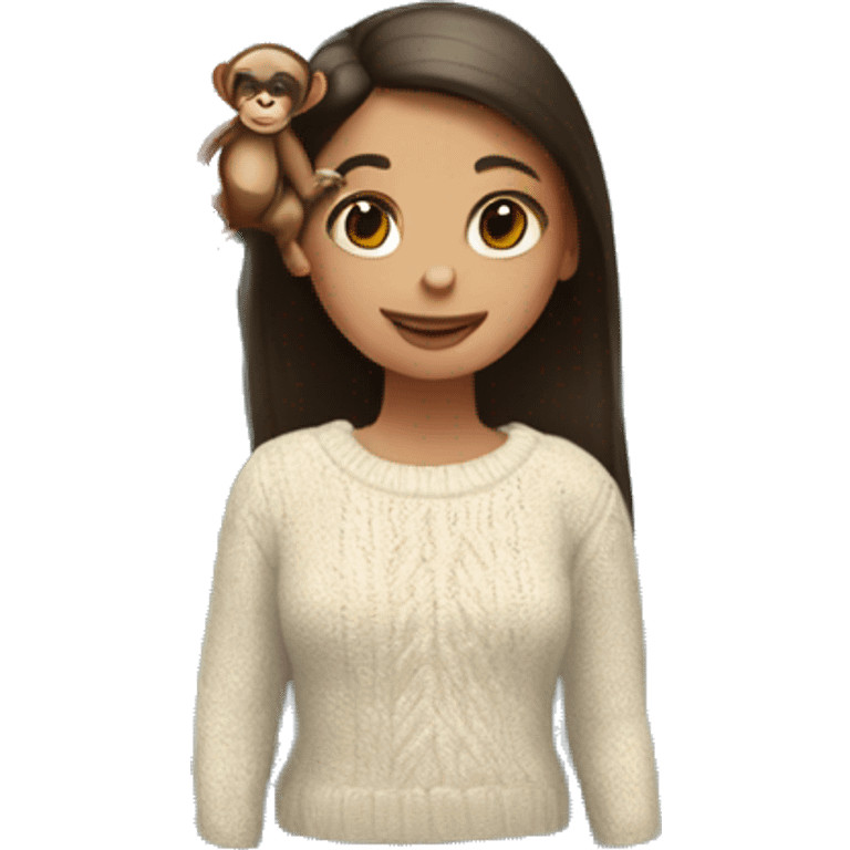 A girl with a New Year's sweater and a little monkey emoji