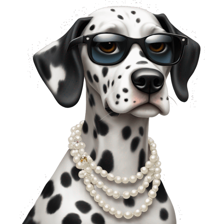 Dalmatian looking peinture with sunglasses and pearls neeklaces emoji