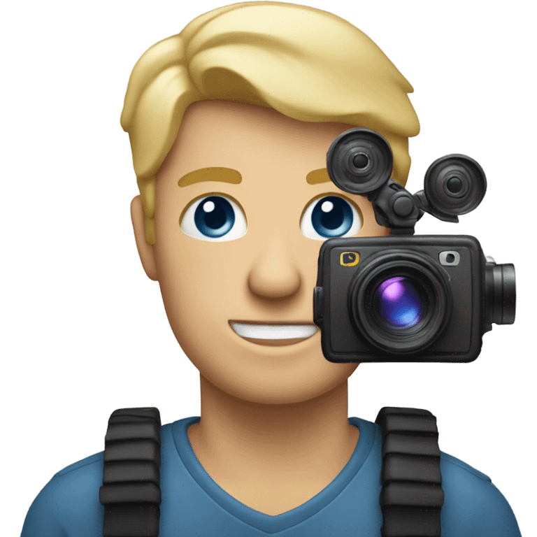 Blonde haired man holding a cinema camera emoji