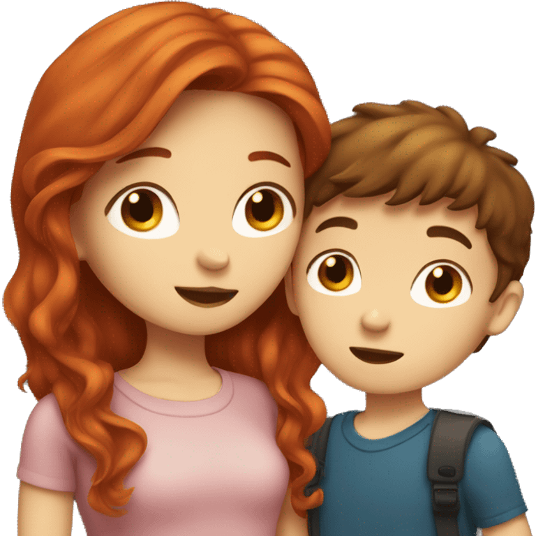 Red hair girl kissing brown haired boy emoji