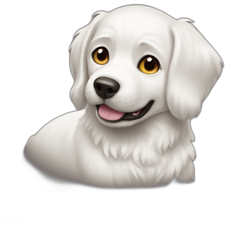 white dog with emoji B emoji