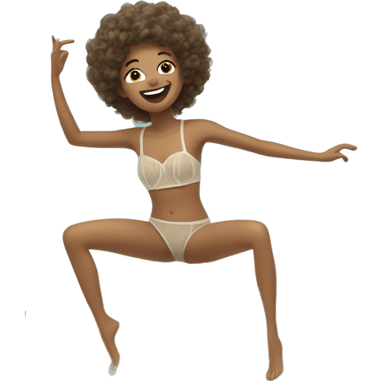 Music Lovin’ Skipper. Tan off. Smiling, dancing on a rock. Wearing organza voile swimsuit. emoji