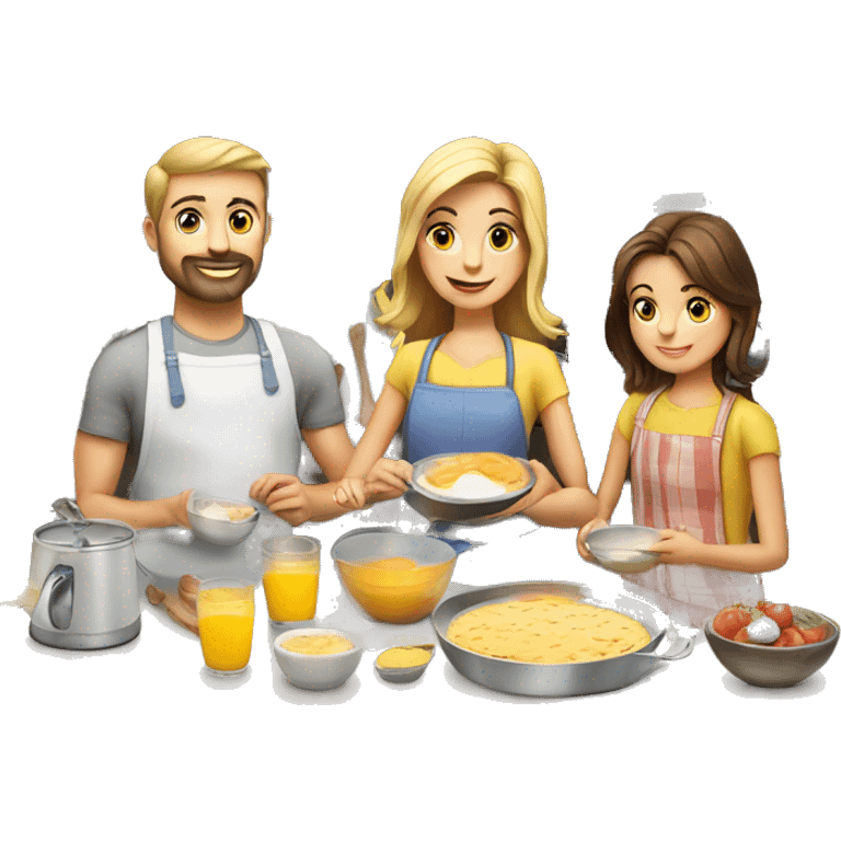 Caucasian family of six 6 preparing breakfast at kitchen  emoji