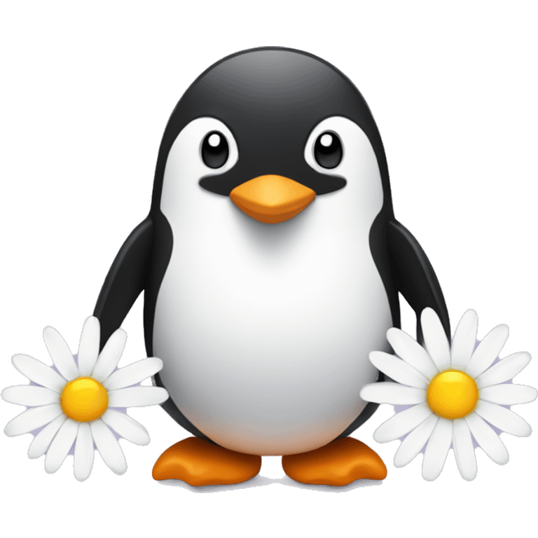 Penguin with daisy flowers emoji