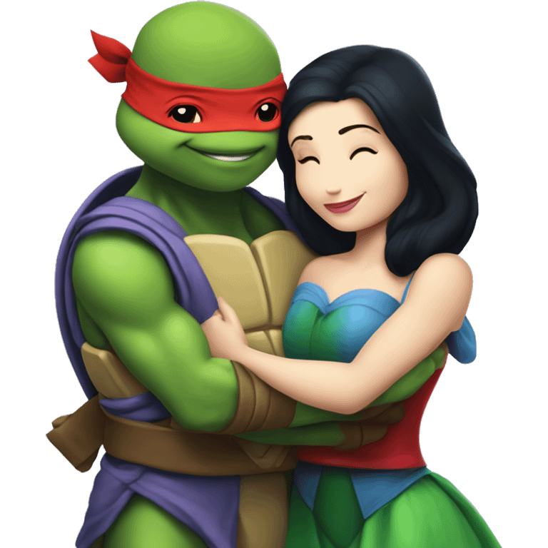 Raphael ninja turtle and Disney Snow White hugging emoji