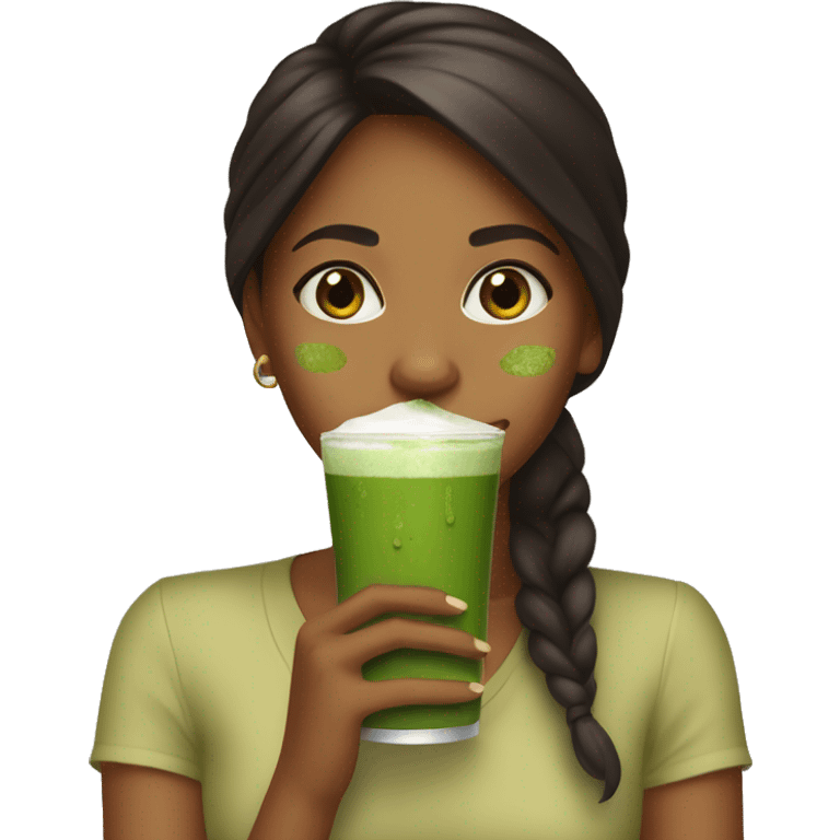 A brown girl who’s drink matcha  emoji