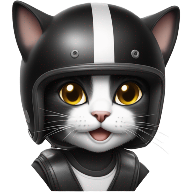 Grinning Black and white cat skateboarding with tiny crash helmet  emoji