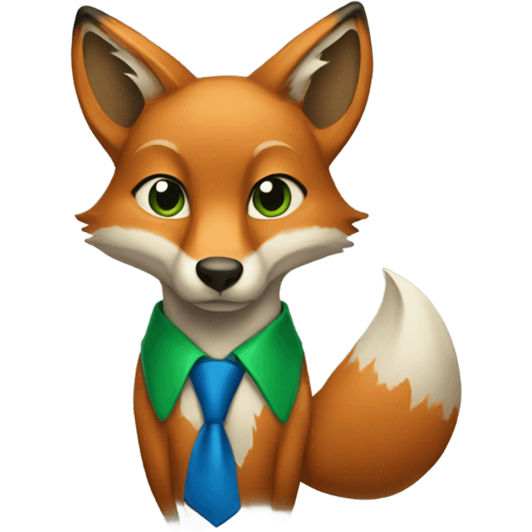 Fox wearing a green shirt and blue tie emoji