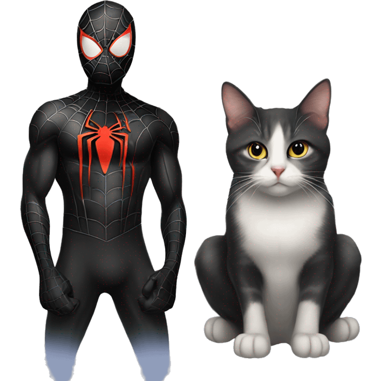 black spider man and cat emoji