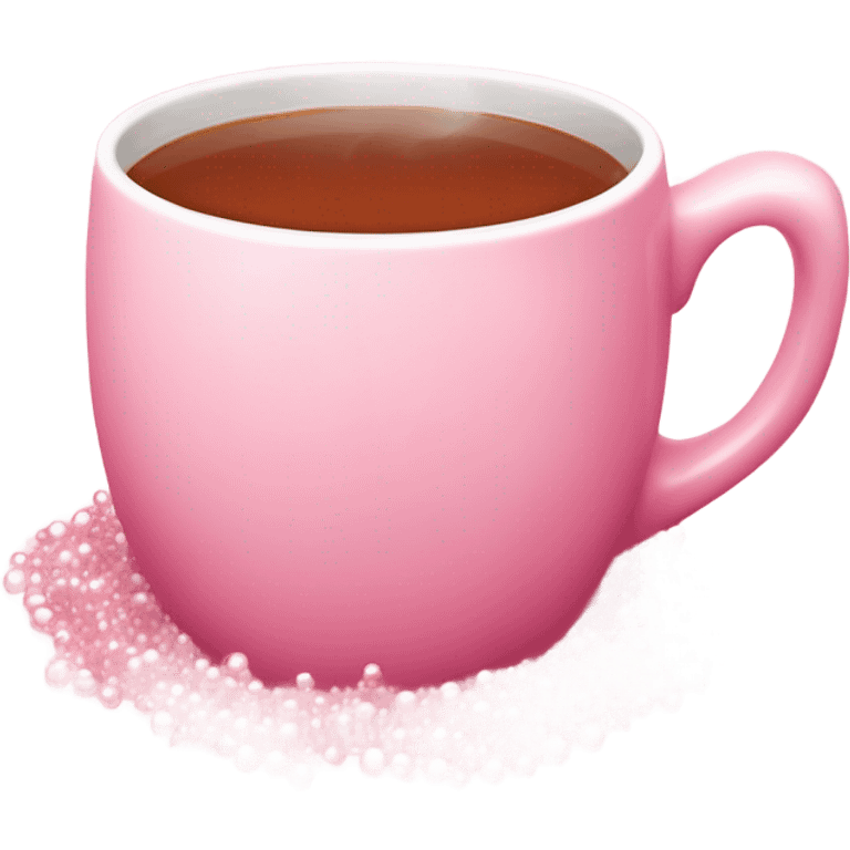 soft pink mug filled with steaming hot raspberry tea, decorated with blush pink pearl and sparkly embellishments (aesthetic, cute) emoji