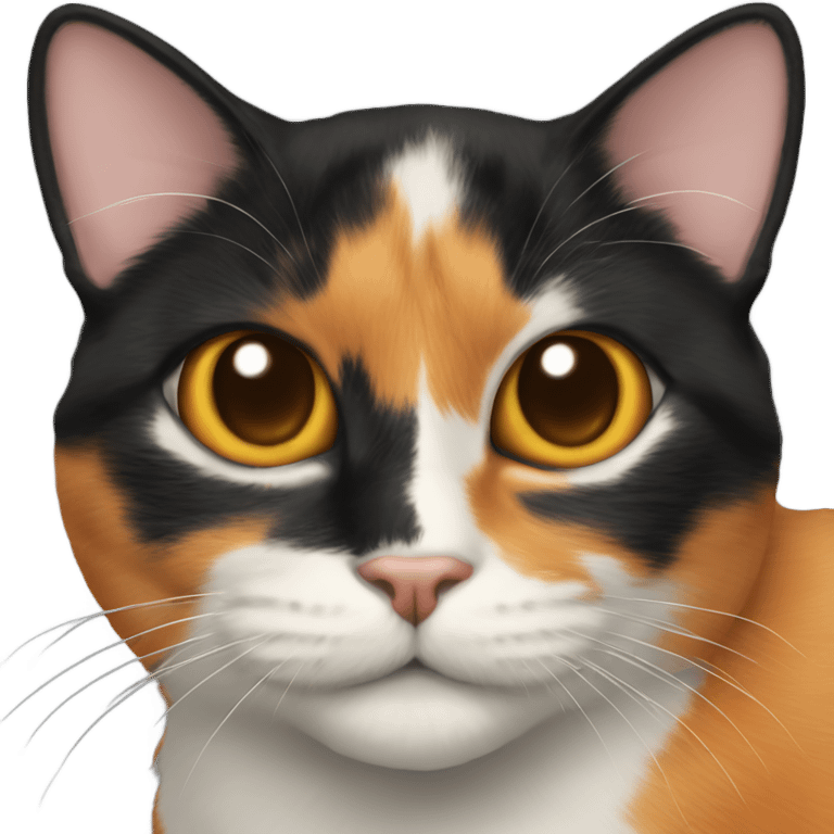 Calico cat smiling half black half orange face emoji