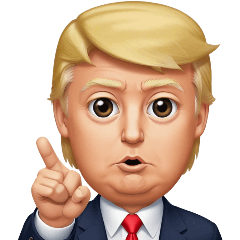 hyper-realistic Donald Trump is pointing his finger up, don't make big eyes emoji