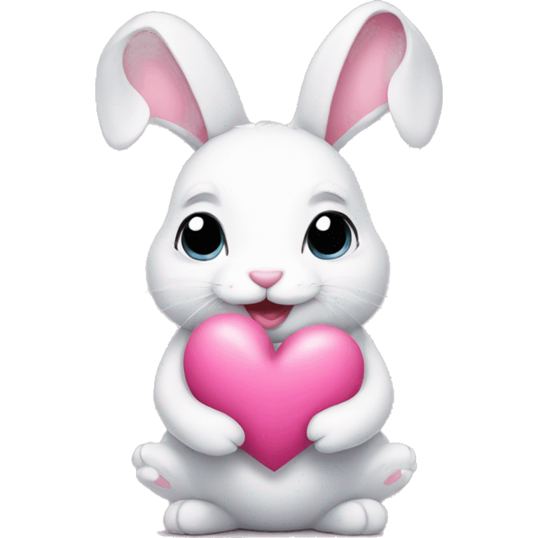 White bunny holding pink heart emoji