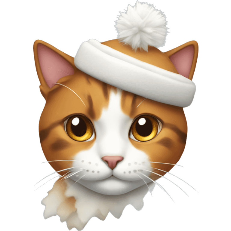 Calico cat wearing a snow hat emoji