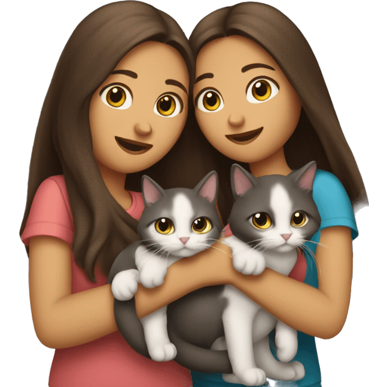 Two long hair brunettes keeping two cats in their hands emoji