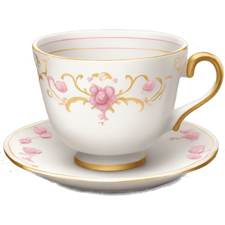 White porcelain teacup with pink and gold details emoji