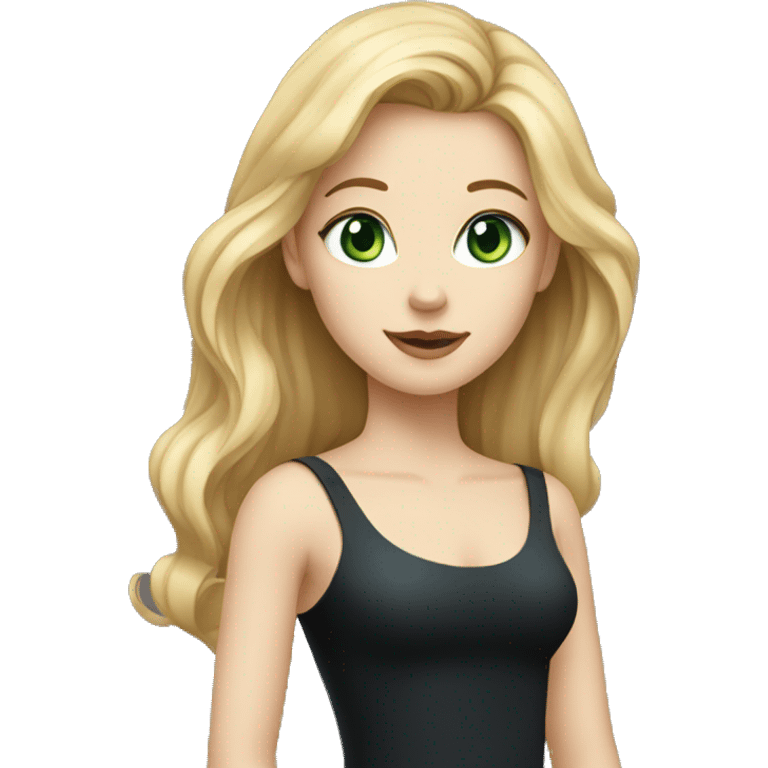 Girl with black dress and dirty blond hair and blue-green eyes and white skin emoji