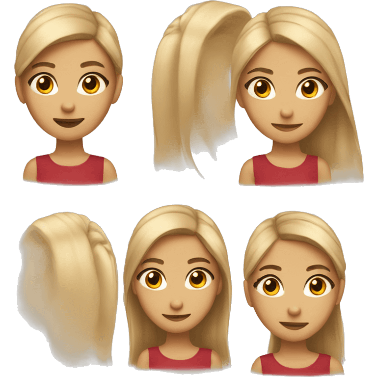 a girl, brown eyes like bright brown up to dark blonde straight hair, more red than yellow in skintone emoji