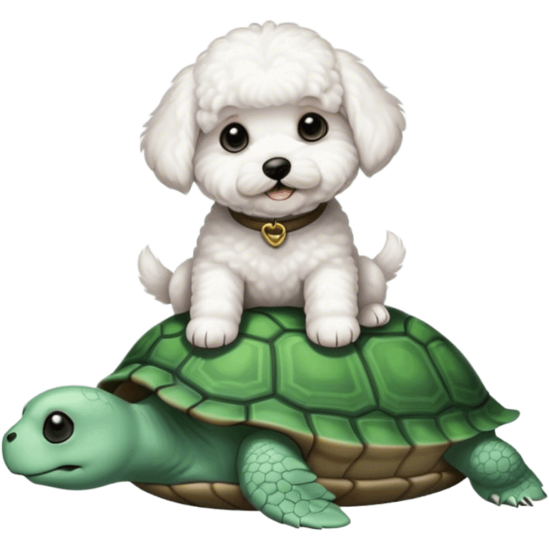 Short hair white Bichon sitting on a turtle emoji