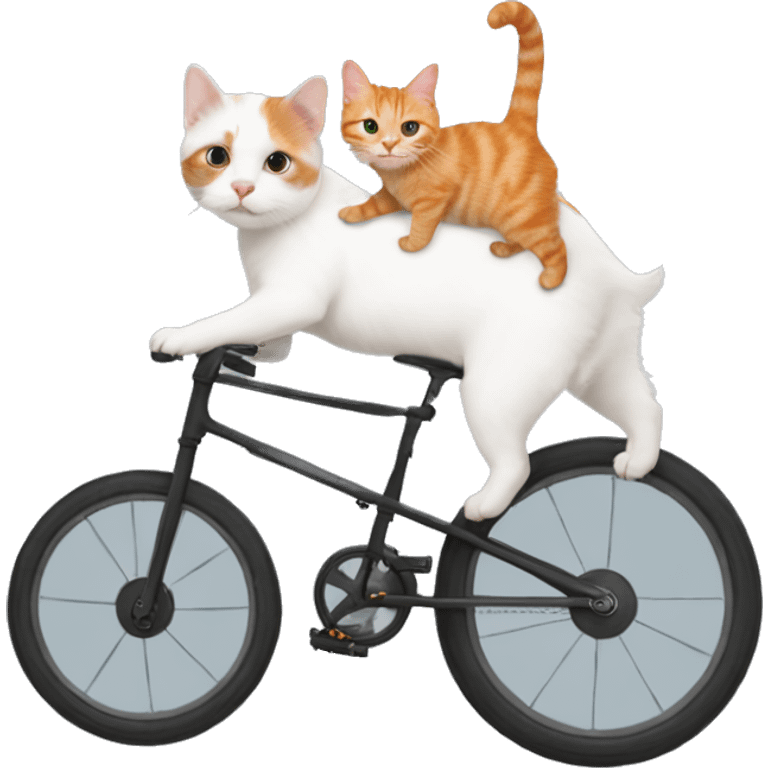 White westhighland terrier on a unicycle giving a ginger cat a piggy back ride  emoji