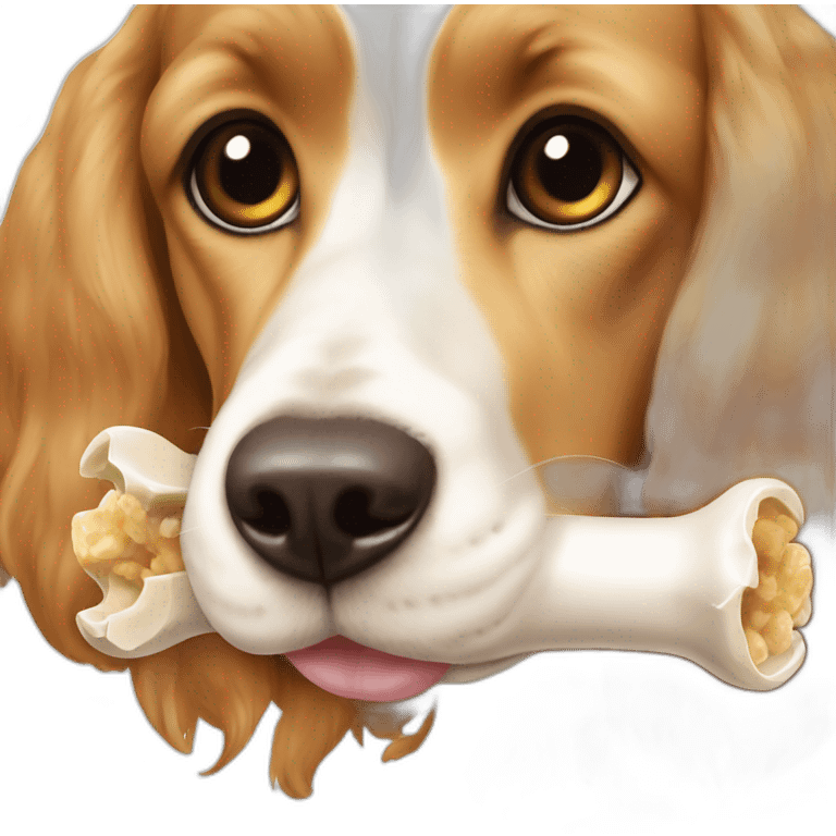 American cocker beige and white eating bone emoji